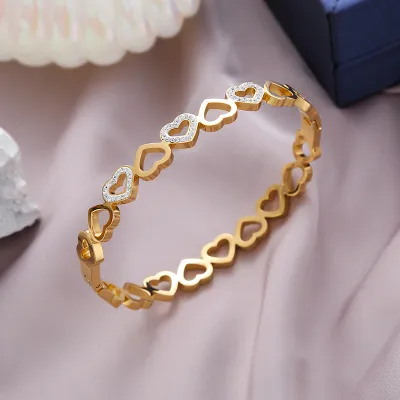 Women Fashion Hollow Heart Diamond Stainless Steel Bracelet