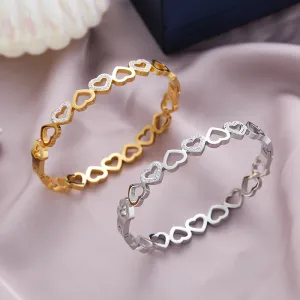 Women Fashion Hollow Heart Diamond Stainless Steel Bracelet