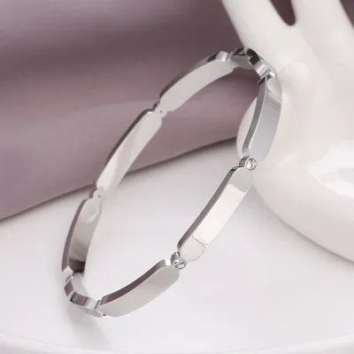 Women Diamond Buckle Oval Square Bar Stainless Steel Bracelet