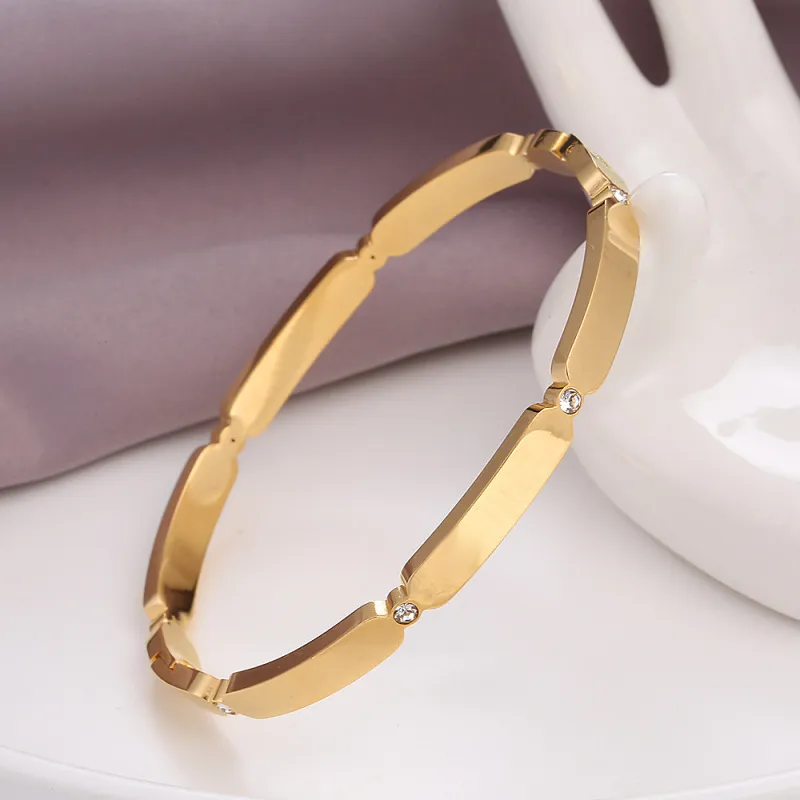 Women Diamond Buckle Oval Square Bar Stainless Steel Bracelet
