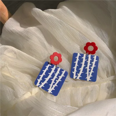 Women's Multicolor Flower Square Geometric Dangle Earrings