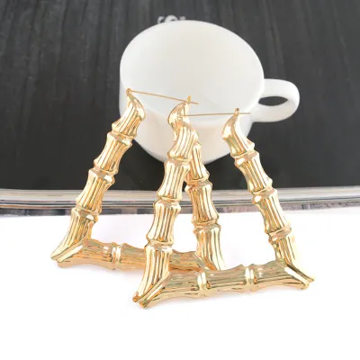 Women Hiphop Fashion Exaggerated Gold Big Circle Bamboo Joint Geometric Hoop Earrings