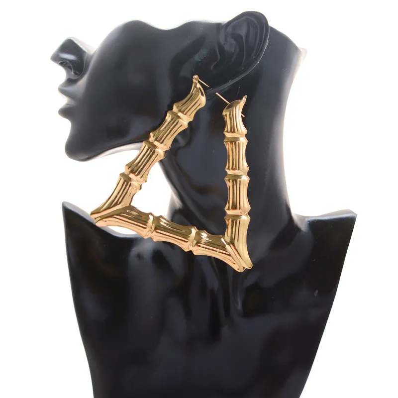 Women Hiphop Fashion Exaggerated Gold Big Circle Bamboo Joint Geometric Hoop Earrings