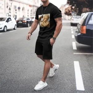 Men Fashion Printed Round Neck Short Sleeve T-Shirt And Shorts Two-Piece Set