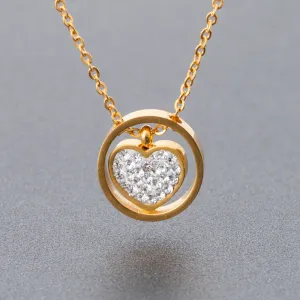 Women Diamond Heart Stainless Steel Necklace Geometric O Word Chain