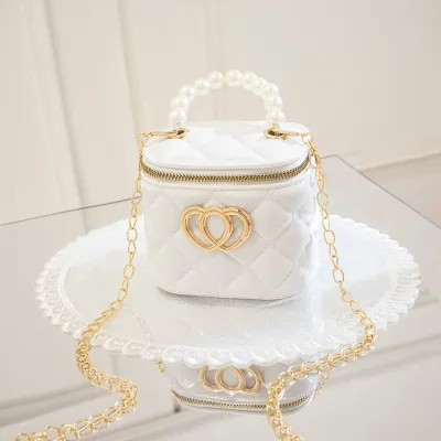 Women Fashion Mini Rhombus Double Crossbody Bag PVC Solid Color Zipper Sweet Style