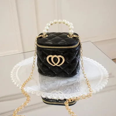 Women Fashion Mini Rhombus Double Crossbody Bag PVC Solid Color Zipper Sweet Style