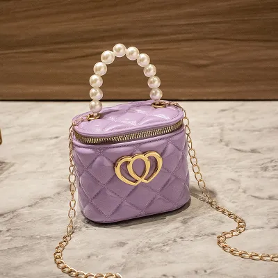 Women Fashion Mini Rhombus Double Crossbody Bag PVC Solid Color Zipper Sweet Style
