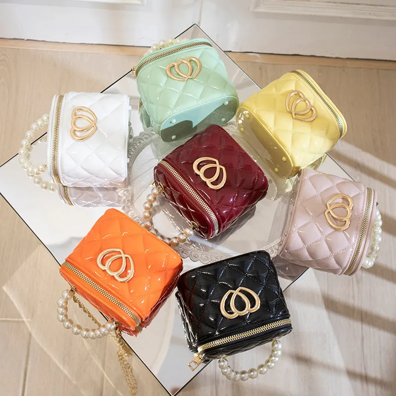 Women Fashion Mini Rhombus Double Crossbody Bag PVC Solid Color Zipper Sweet Style