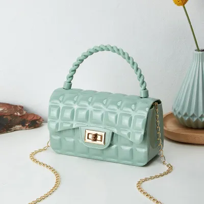 Women Multicolor PVC Rhombus Chain Lock Messenger Mini Crossbody Bag