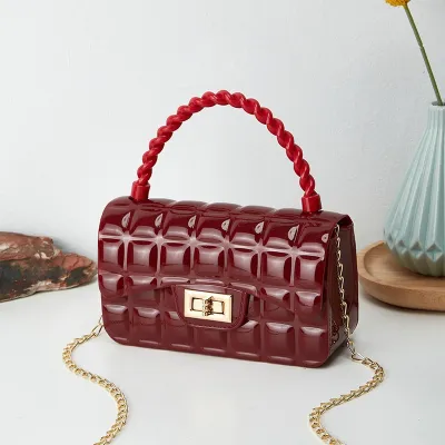 Women Multicolor PVC Rhombus Chain Lock Messenger Mini Crossbody Bag