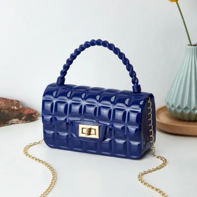 Women Multicolor PVC Rhombus Chain Lock Messenger Mini Crossbody Bag