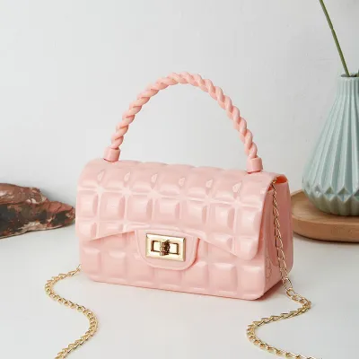 Women Multicolor PVC Rhombus Chain Lock Messenger Mini Crossbody Bag