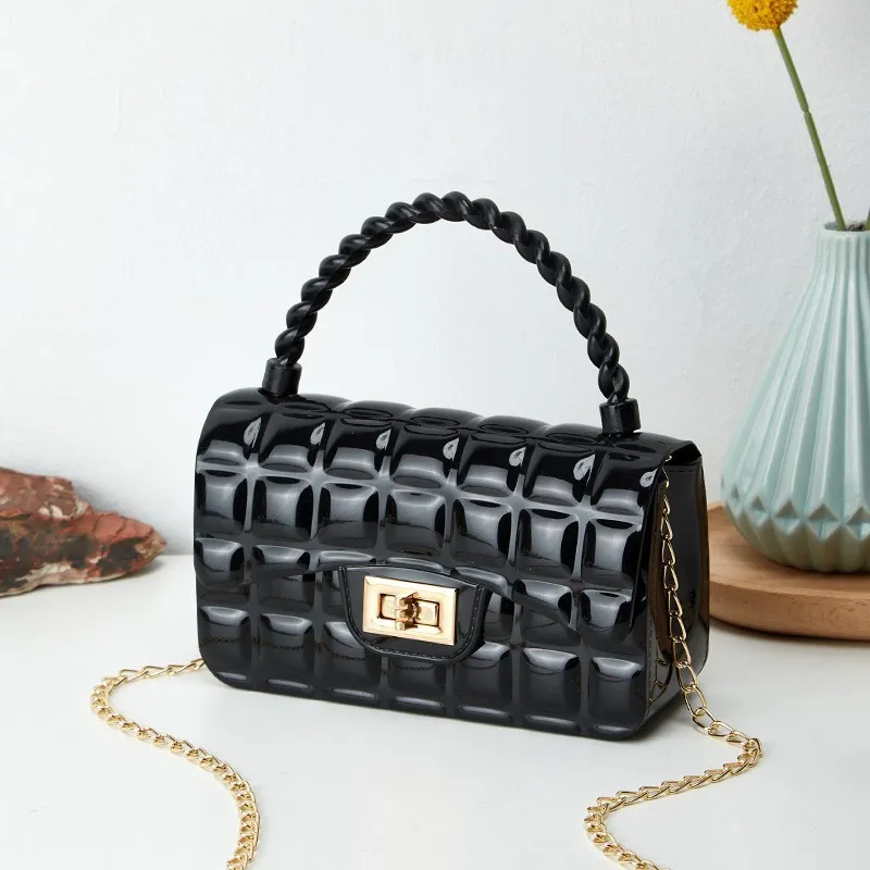 Women Multicolor PVC Rhombus Chain Lock Messenger Mini Crossbody Bag