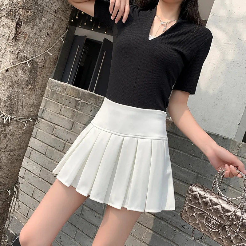 Women Preppy Style Solid Color Pleated Tennis Skirt