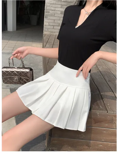 Women Preppy Style Solid Color Pleated Tennis Skirt