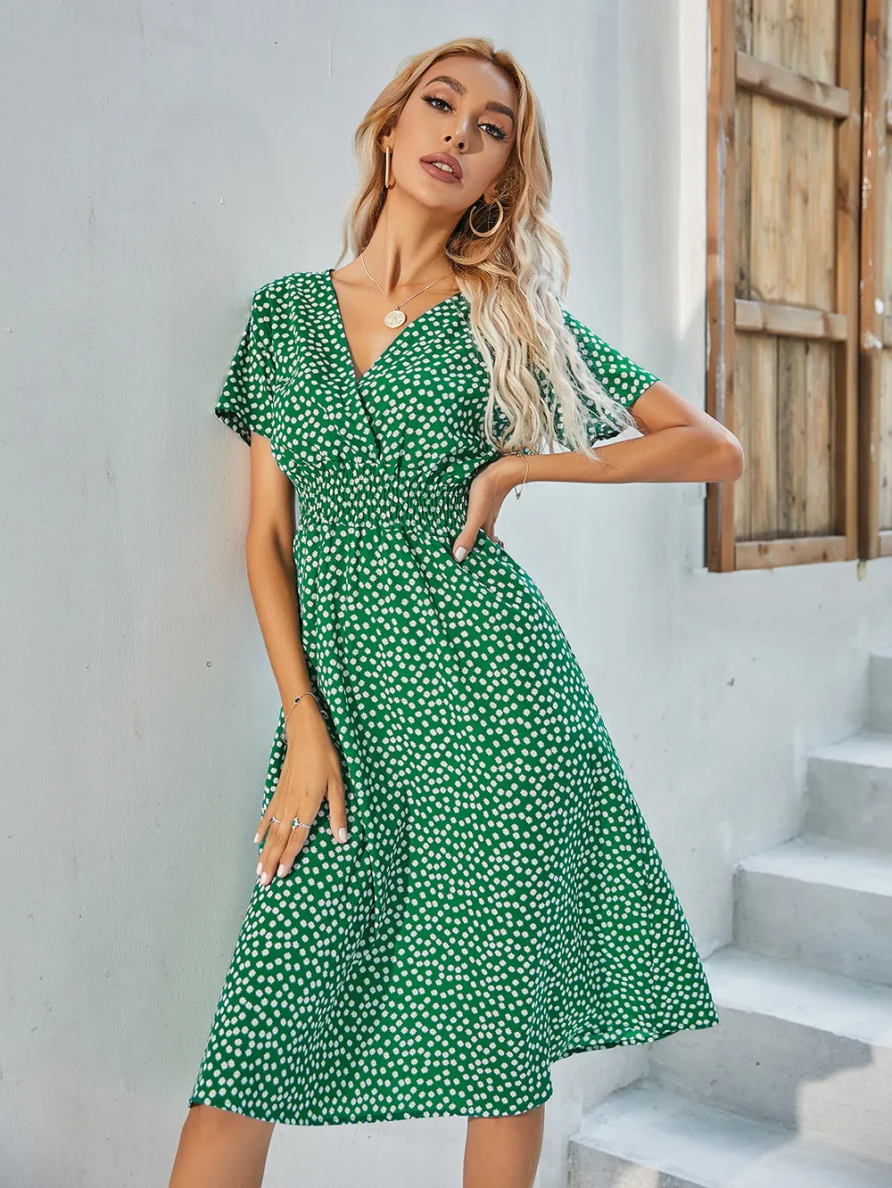 Women's V-neck Mini Slip Dress - A New Day™ Green Polka Dots Xs : Target