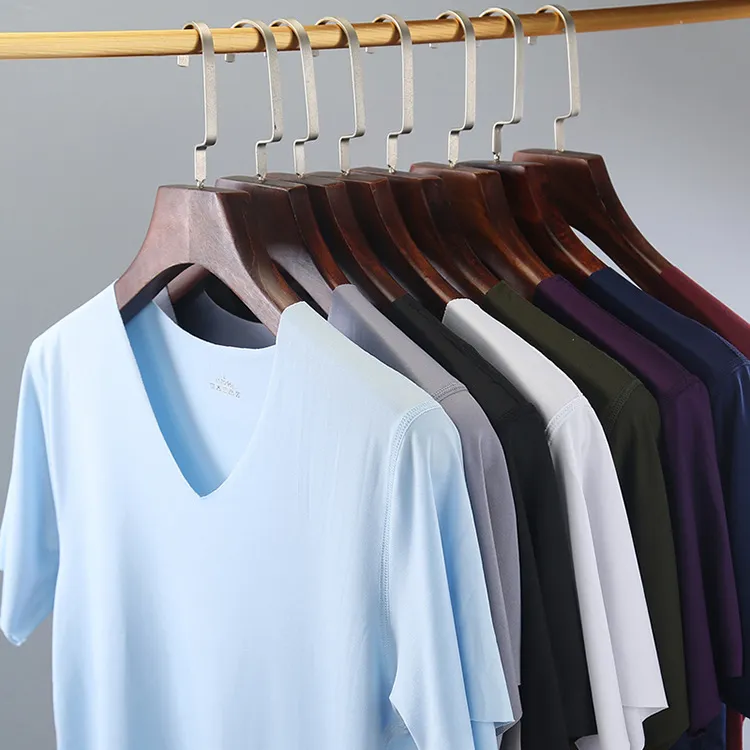 Men Casual Plus Size Basic Seamless Ice Silk V-Neck T-Shirt