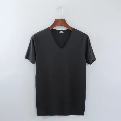Men Casual Plus Size Basic Seamless Ice Silk V-Neck T-Shirt