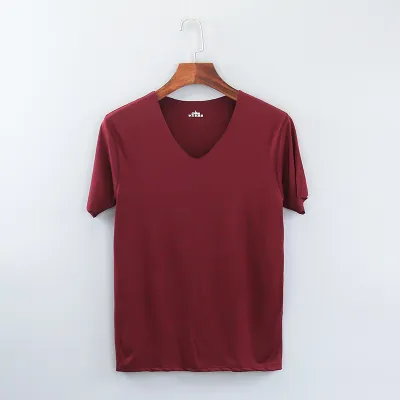 Men Casual Plus Size Basic Seamless Ice Silk V-Neck T-Shirt