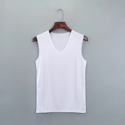 Men Casual Seamless Ice Silk Sleeveless V-Neck Large Size Solid Color Tank Top