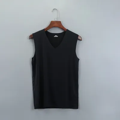 Men Casual Seamless Ice Silk Sleeveless V-Neck Large Size Solid Color Tank Top