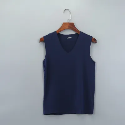 Men Casual Seamless Ice Silk Sleeveless V-Neck Large Size Solid Color Tank Top
