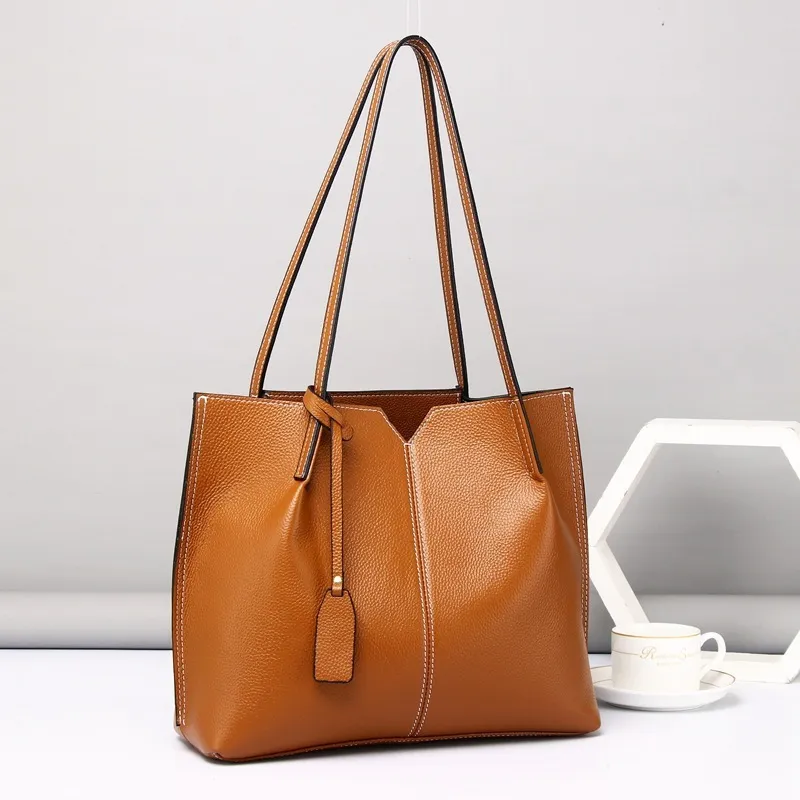 Women Casual Genuine Leather Tote Bag Large Capacity Shoulder Bag