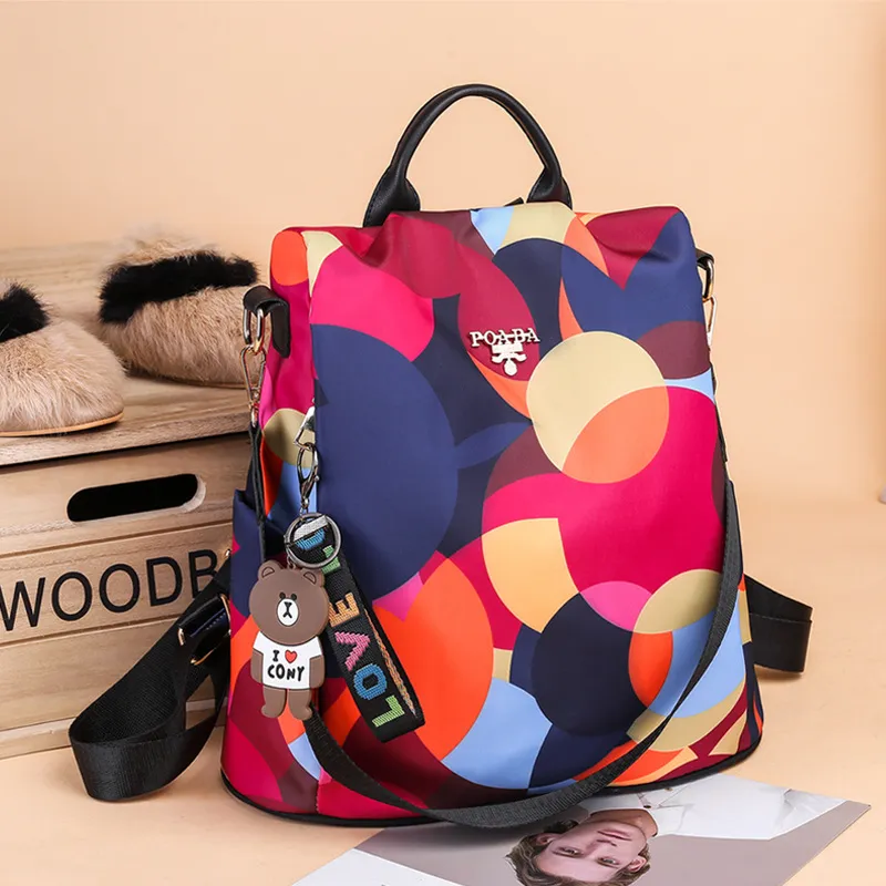 Women Fashion Printed Oxford Backpack Soft Polyester Lining