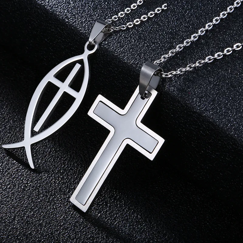 Men's Fashion Cross Pendant Titanium Steel Alloy Necklace