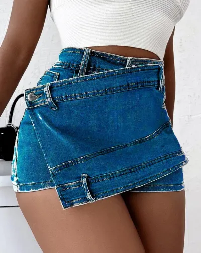 Women Fashion Sexy Irregular Denim Skort