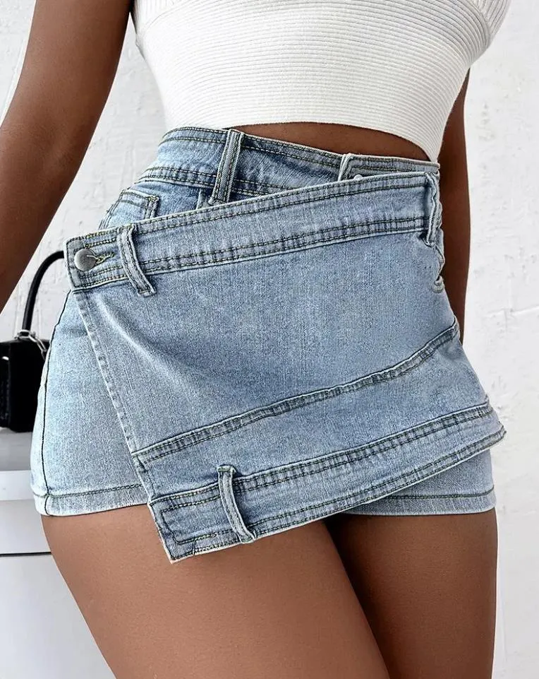 Women Fashion Sexy Irregular Denim Skort