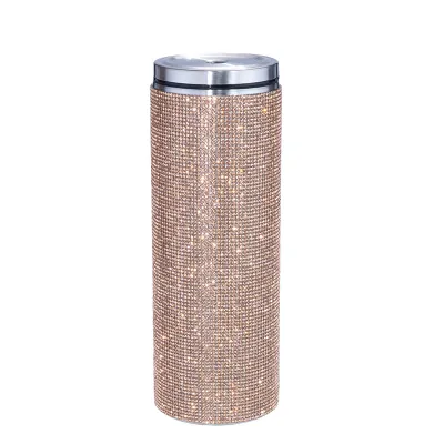 Simple Fashion Stainless Steel Vacuum Straw Rhinestone Travel Mug with Handle and Rope (S-5XL)