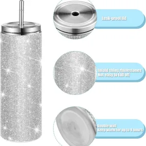 Simple Fashion Stainless Steel Vacuum Straw Rhinestone Travel Mug with Handle and Rope (S-5XL)