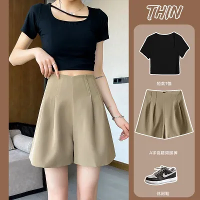 Women Vintage Retro Casual High Waist Loose Fit Polyester Shorts