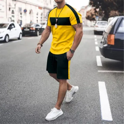 Men Fashion 3D Printing Round Neck Large Size T-Shirt And Shorts Two-Piece Set