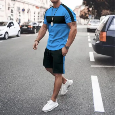 Men Fashion 3D Printing Round Neck Large Size T-Shirt And Shorts Two-Piece Set