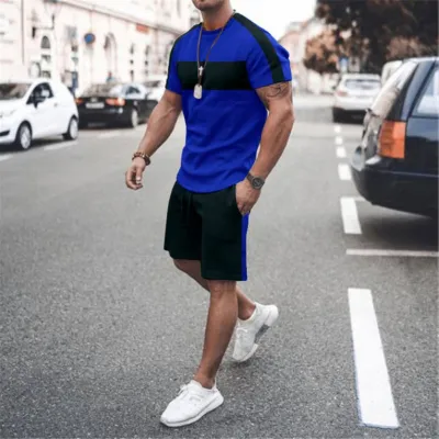 Men Fashion 3D Printing Round Neck Large Size T-Shirt And Shorts Two-Piece Set