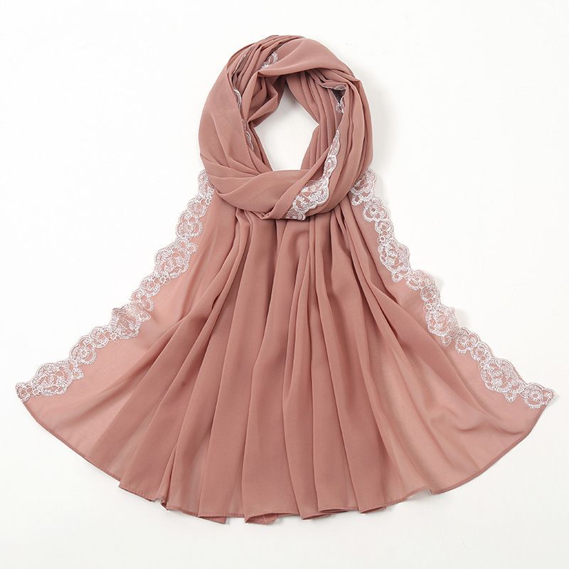 Wholesale Women Fashion Solid Color Lace Trim Pearl Chiffon