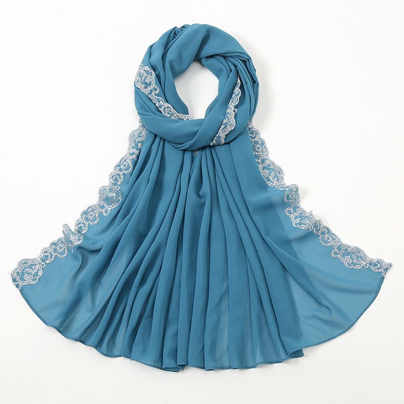 Wholesale Women Fashion Solid Color Lace Trim Pearl Chiffon