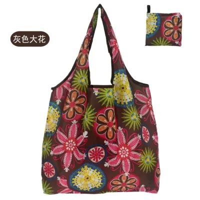 Simple Eco-Friendly Vegetable Print Foldable Supermarket Shopping Bag with Handle