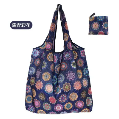 Simple Eco-Friendly Vegetable Print Foldable Supermarket Shopping Bag with Handle