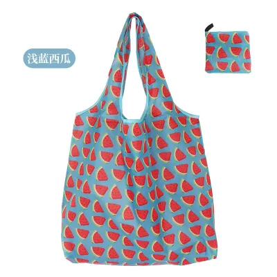 Simple Eco-Friendly Vegetable Print Foldable Supermarket Shopping Bag with Handle