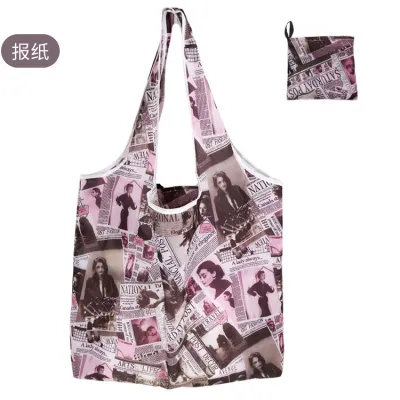 Simple Eco-Friendly Vegetable Print Foldable Supermarket Shopping Bag with Handle