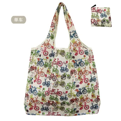 Simple Eco-Friendly Vegetable Print Foldable Supermarket Shopping Bag with Handle