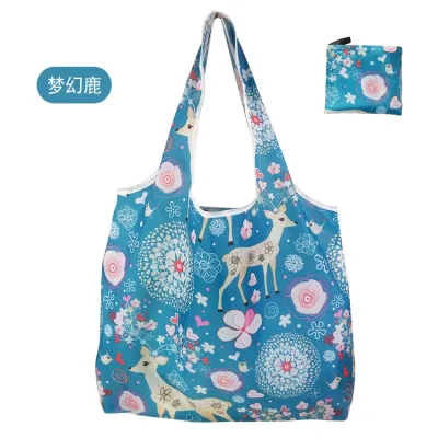 Simple Eco-Friendly Vegetable Print Foldable Supermarket Shopping Bag with Handle