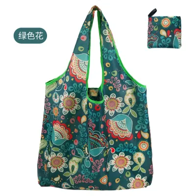 Simple Eco-Friendly Vegetable Print Foldable Supermarket Shopping Bag with Handle