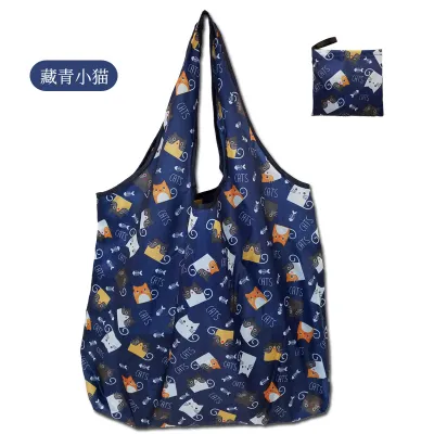 Simple Eco-Friendly Vegetable Print Foldable Supermarket Shopping Bag with Handle