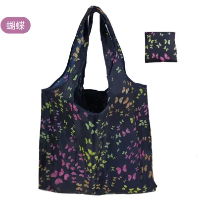 Simple Eco-Friendly Vegetable Print Foldable Supermarket Shopping Bag with Handle