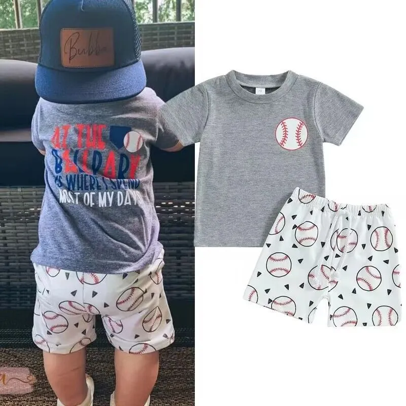 Toddlers Newborn Baby Boys Casual Basic Short Sleeve Baseball Print T-Shirt And Shorts 2pcs Set